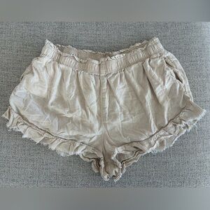 Aerie Women's Linen Blend High Waisted Ruffle Shorts Cream Size XL